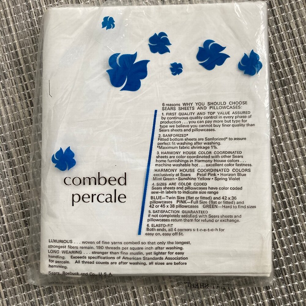 Sears Roebuck & Co. Vintage Combed Percale Cotton White Full Flat Sheet Unopened - Picture 2 of 4